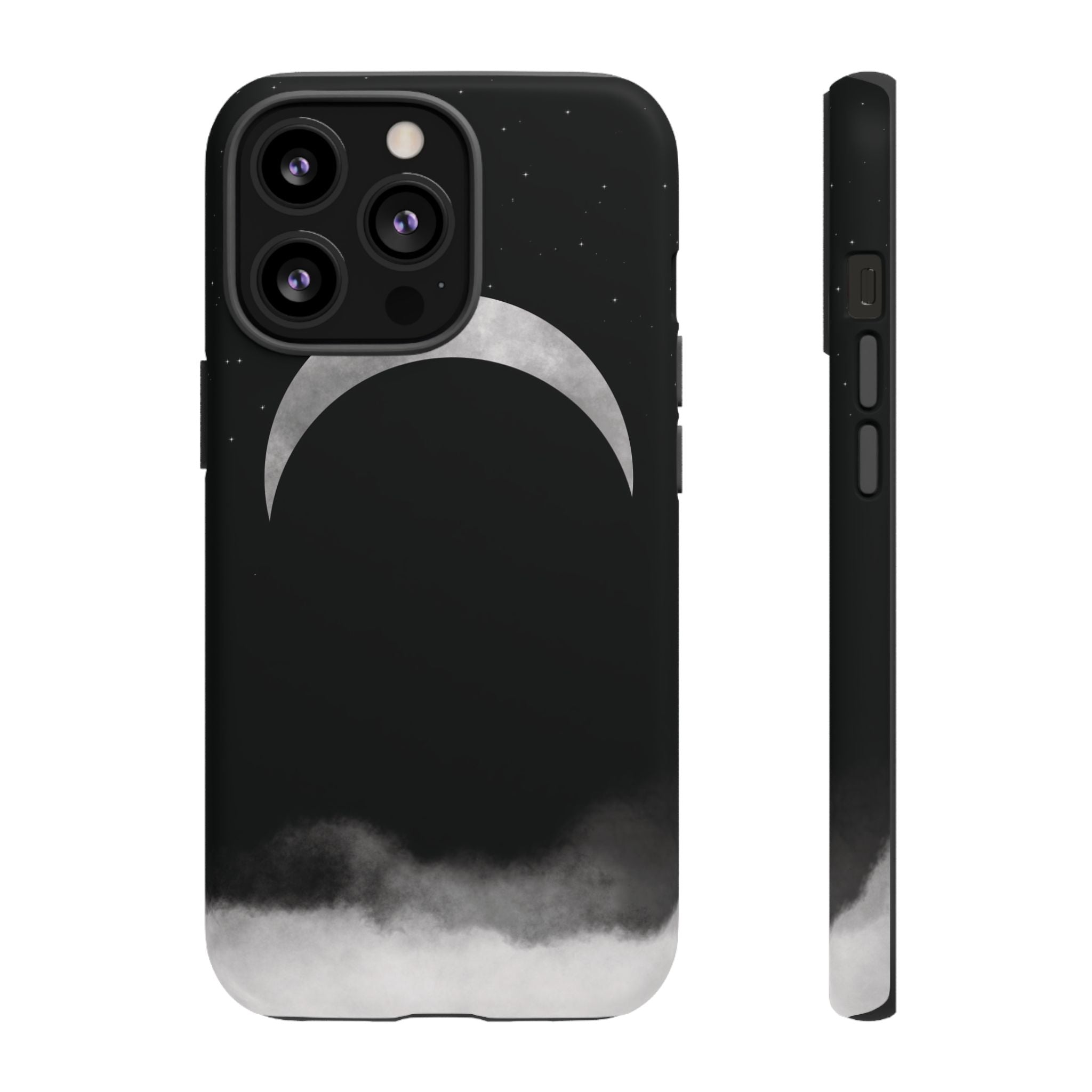 Lunar Crescent Tough Phone Case — Black Moon & Fog Protective Cover