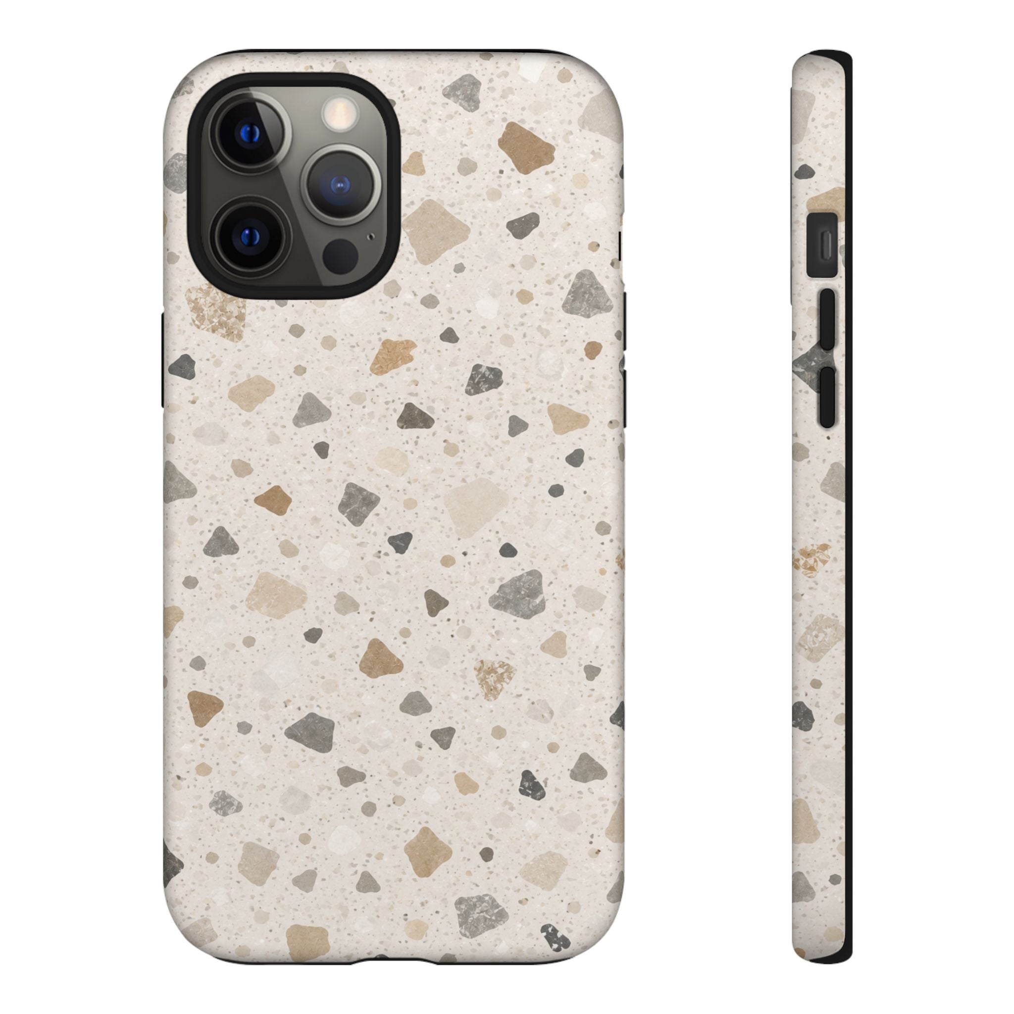 Terrazzo Pattern Tough Phone Case — Neutral Stone Speckle iPhone Cover
