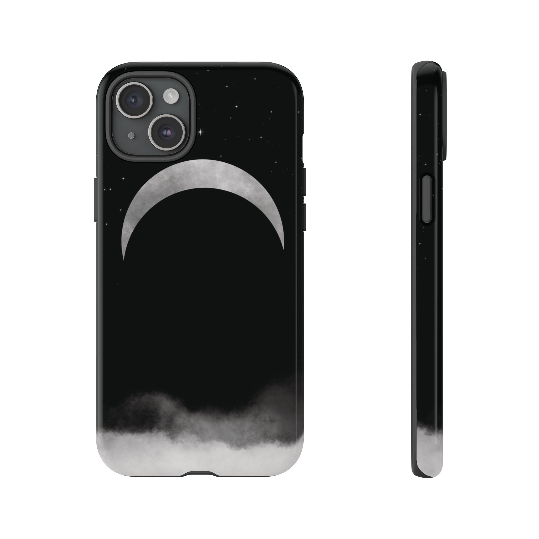 Lunar Crescent Tough Phone Case — Black Moon & Fog Protective Cover