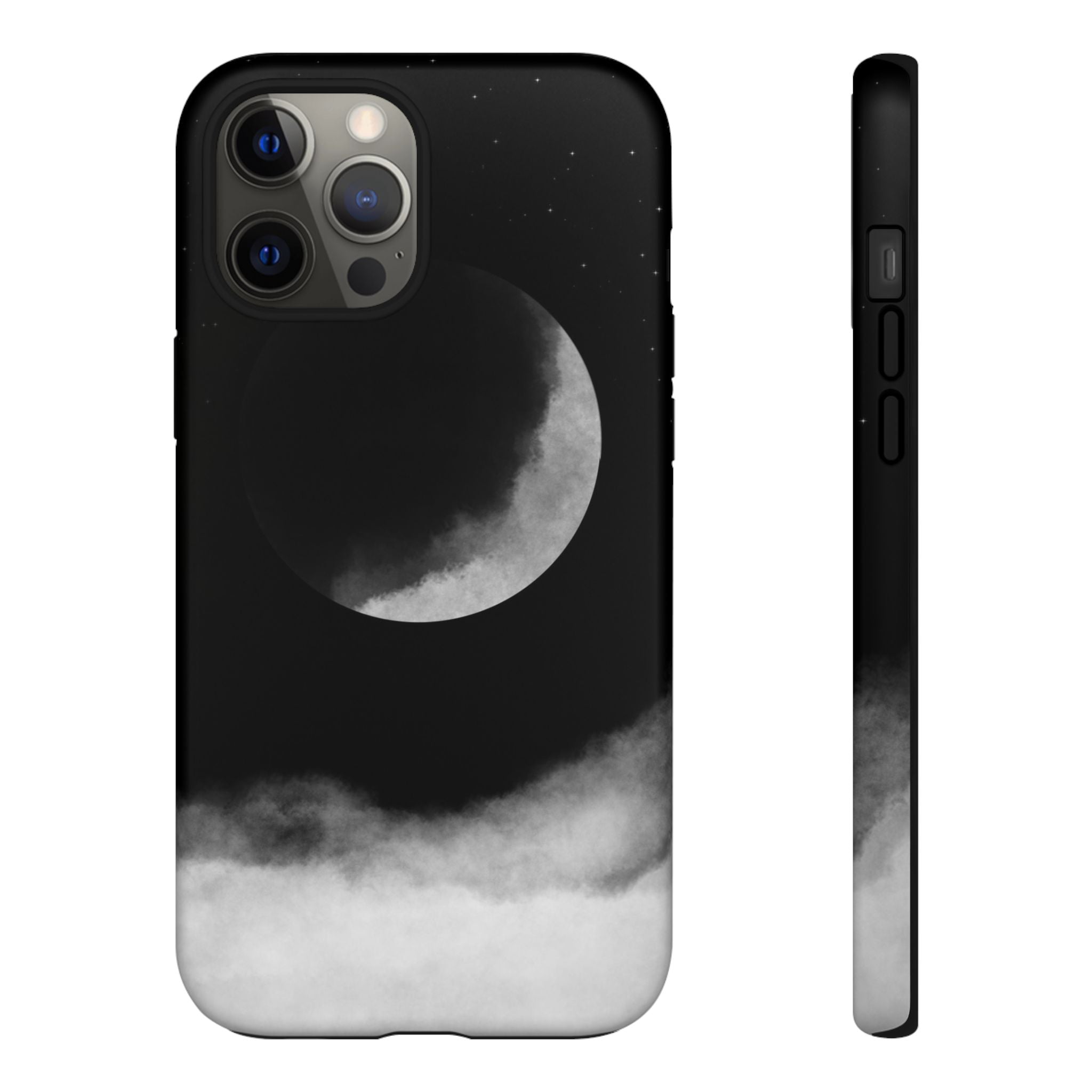 Moonlit Cloud Phone Case — Black Crescent Night Sky iPhone Cover