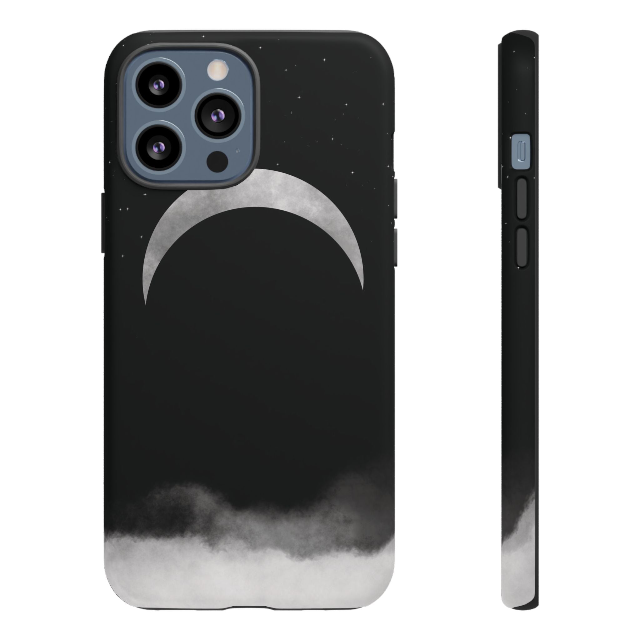 Lunar Crescent Tough Phone Case — Black Moon & Fog Protective Cover