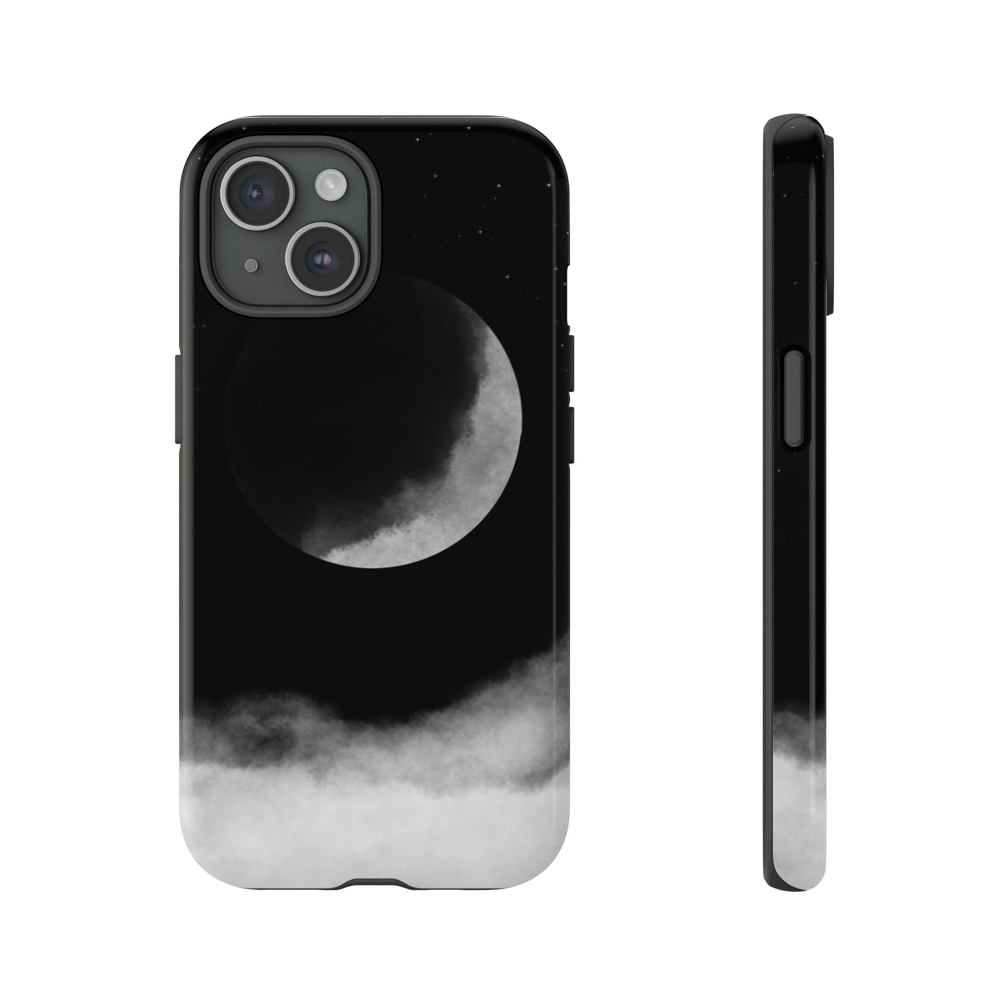 Moonlit Cloud Phone Case — Black Crescent Night Sky iPhone Cover