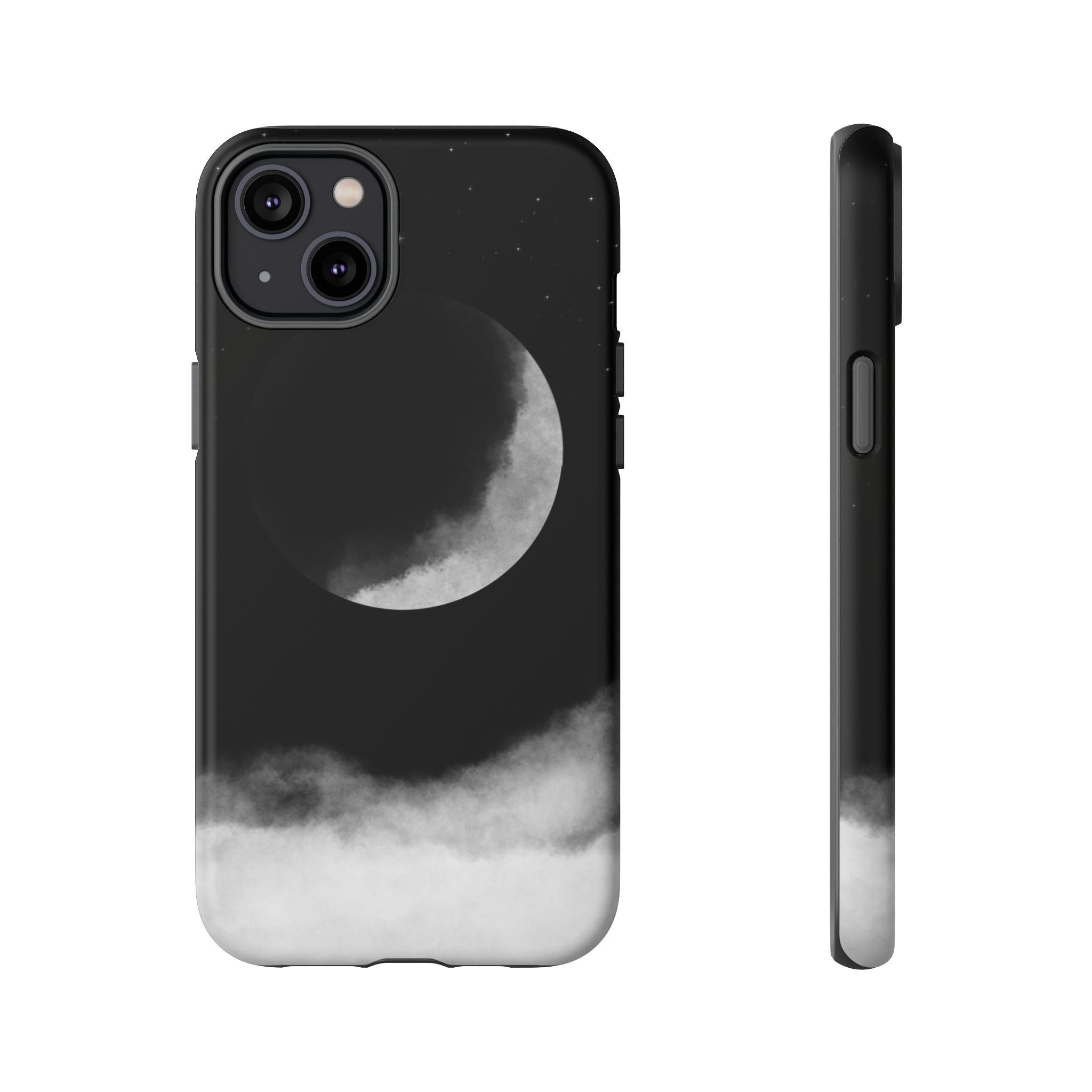 Moonlit Cloud Phone Case — Black Crescent Night Sky iPhone Cover