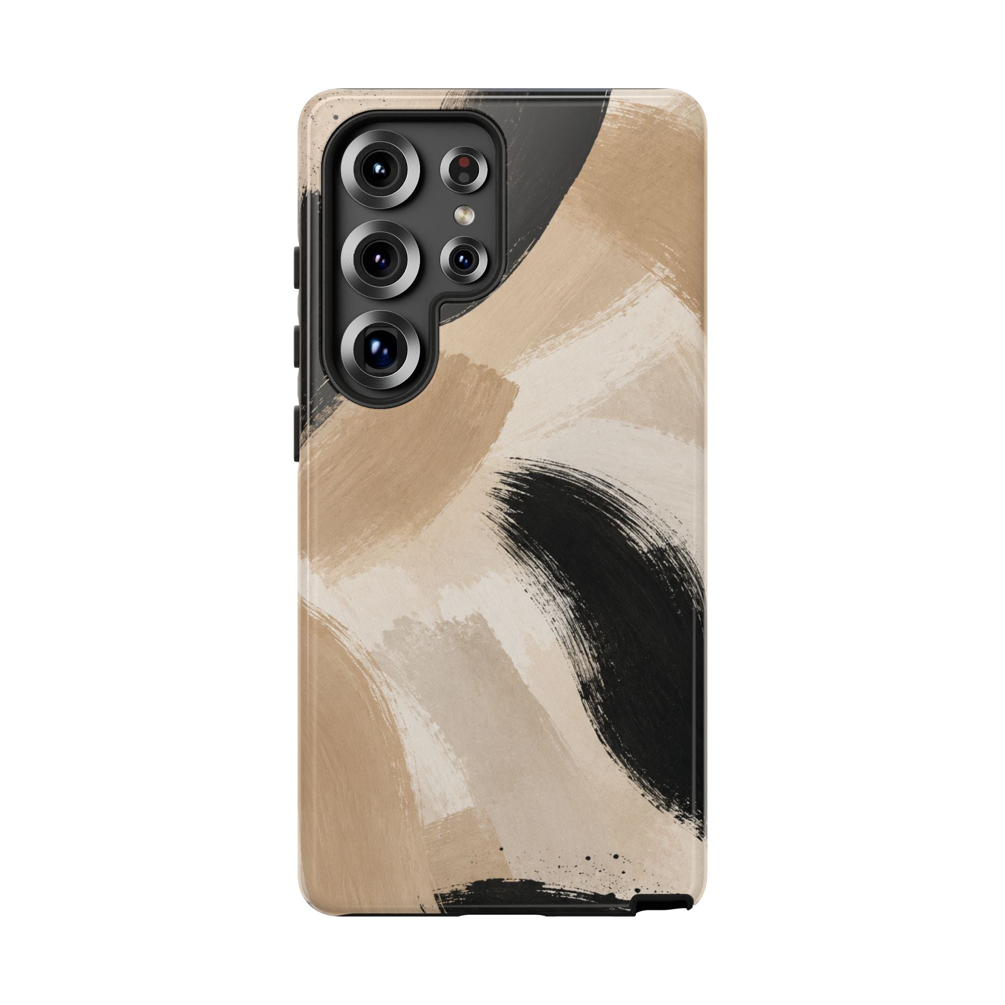 Neutral Brushstroke Tough Phone Case — Abstract Beige & Black Protective Cover