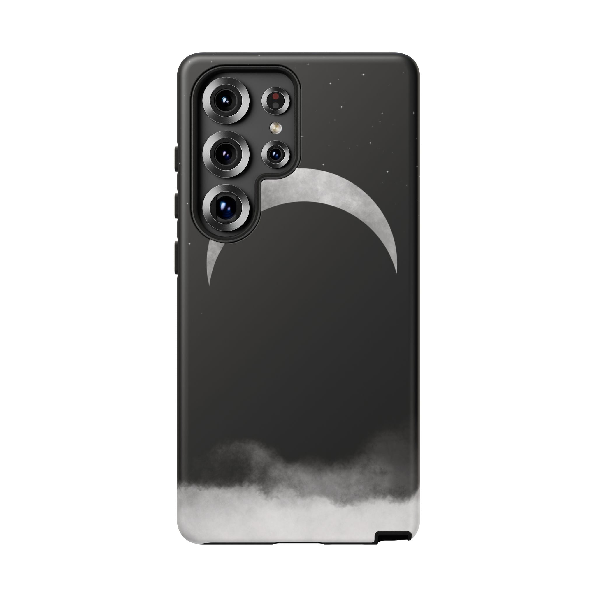 Lunar Crescent Tough Phone Case — Black Moon & Fog Protective Cover