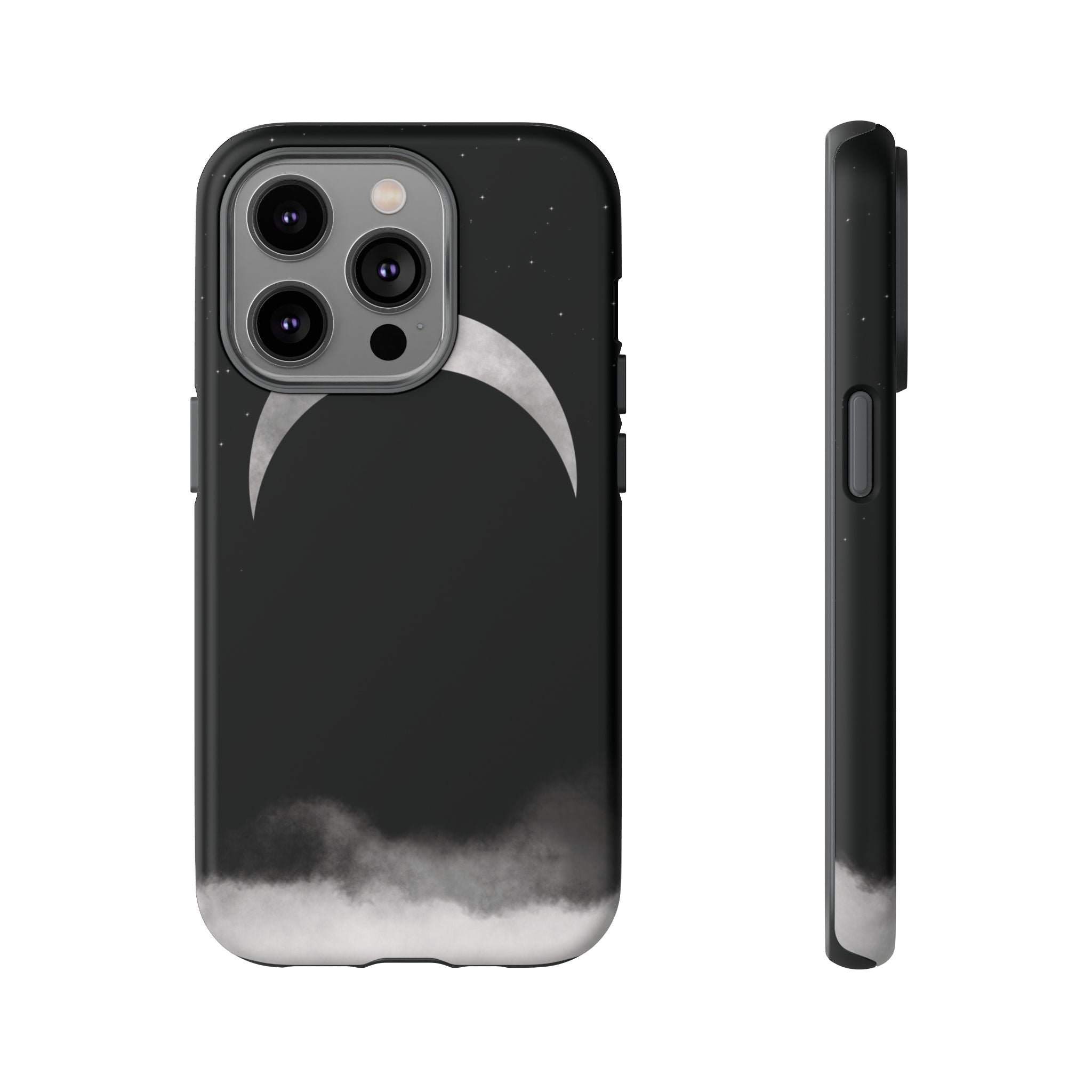 Lunar Crescent Tough Phone Case — Black Moon & Fog Protective Cover