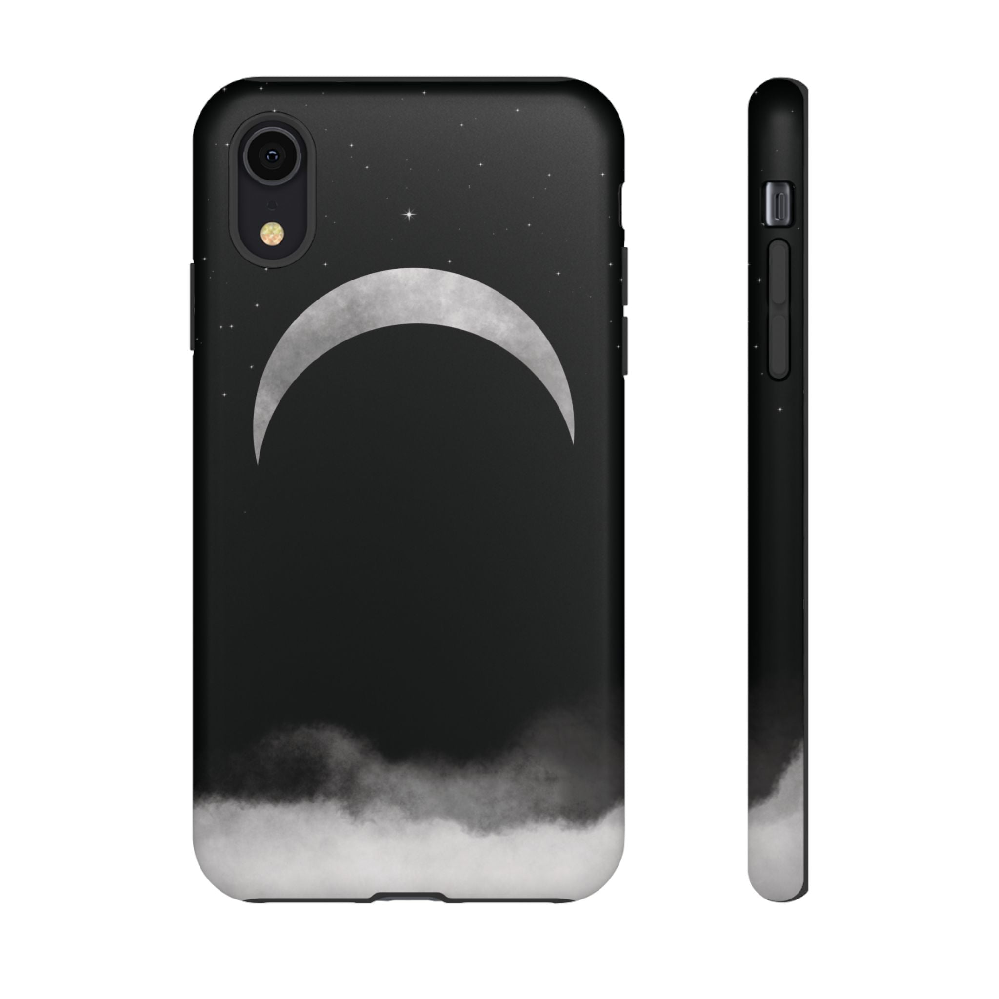 Lunar Crescent Tough Phone Case — Black Moon & Fog Protective Cover