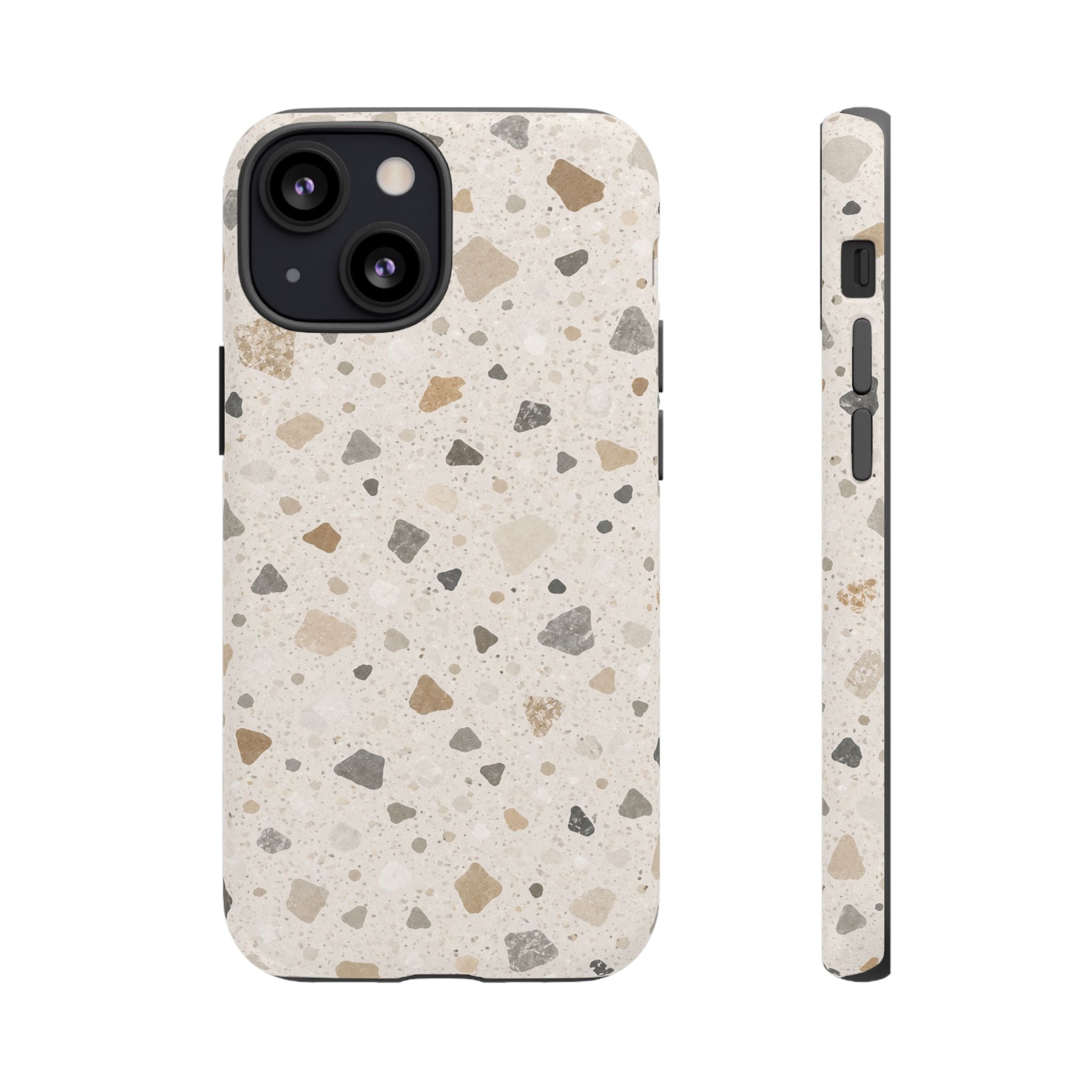 Terrazzo Pattern Tough Phone Case — Neutral Stone Speckle iPhone Cover