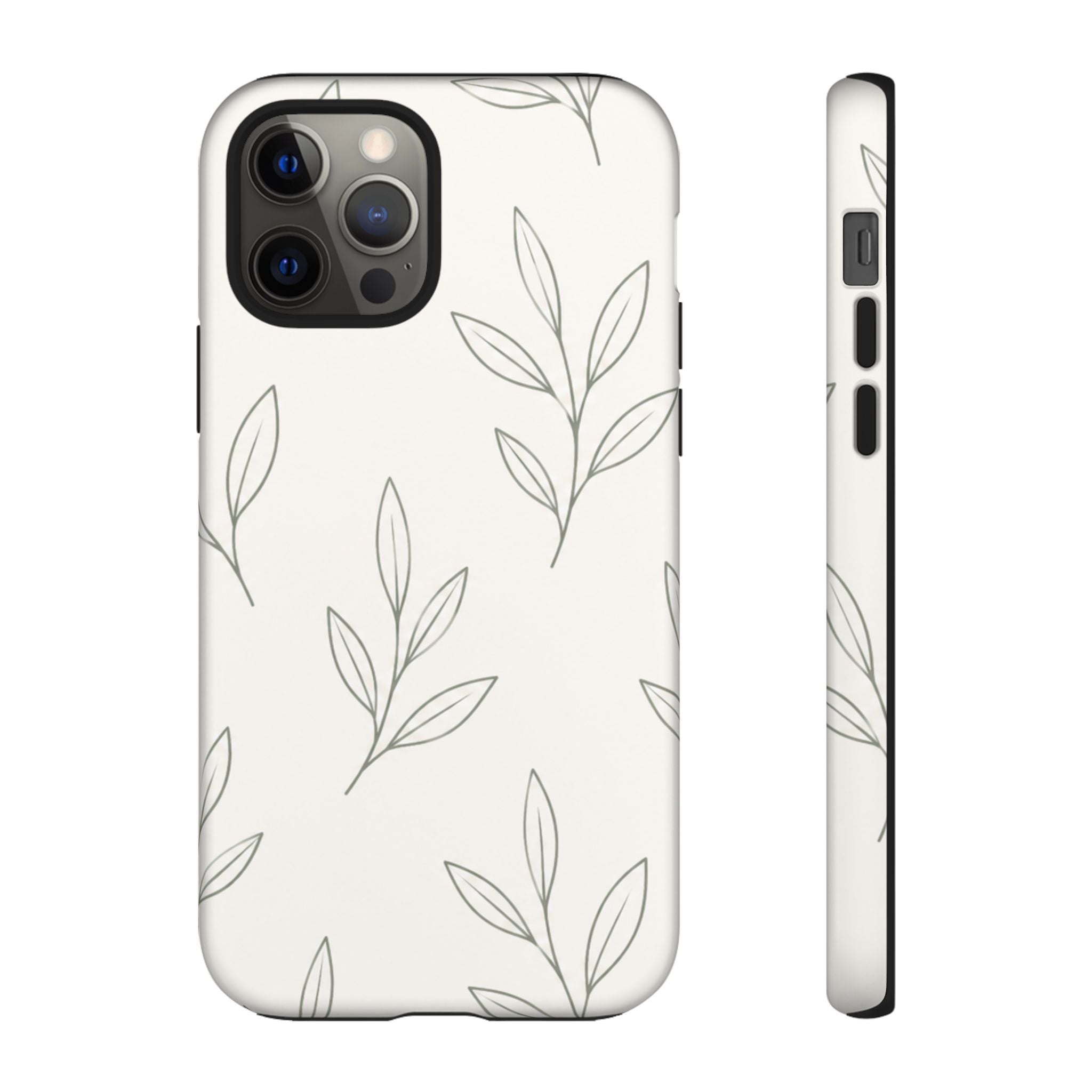 Floral Leaf Tough Phone Case — Minimal Botanical Protective Phone Cover