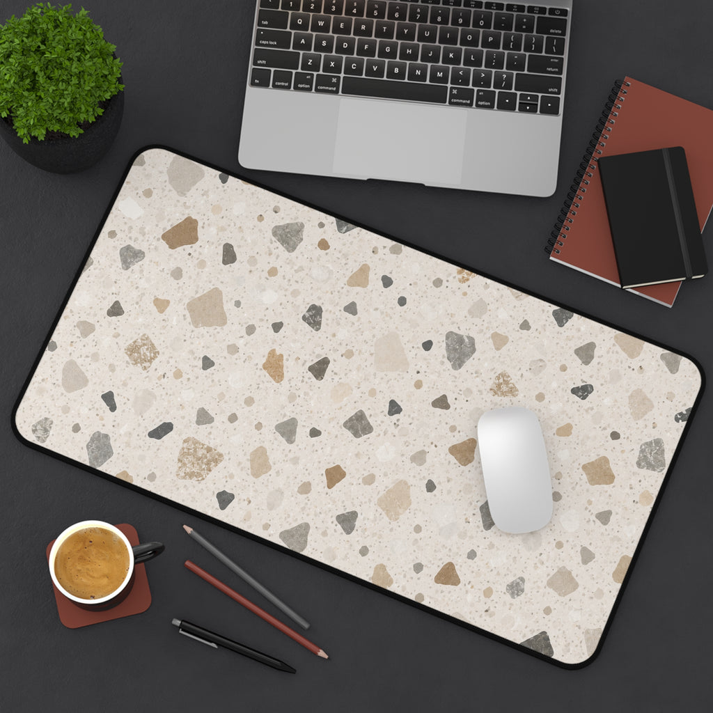 Terrazzo Neutral Desk Mat — Beige Speckled Mousepad Surface