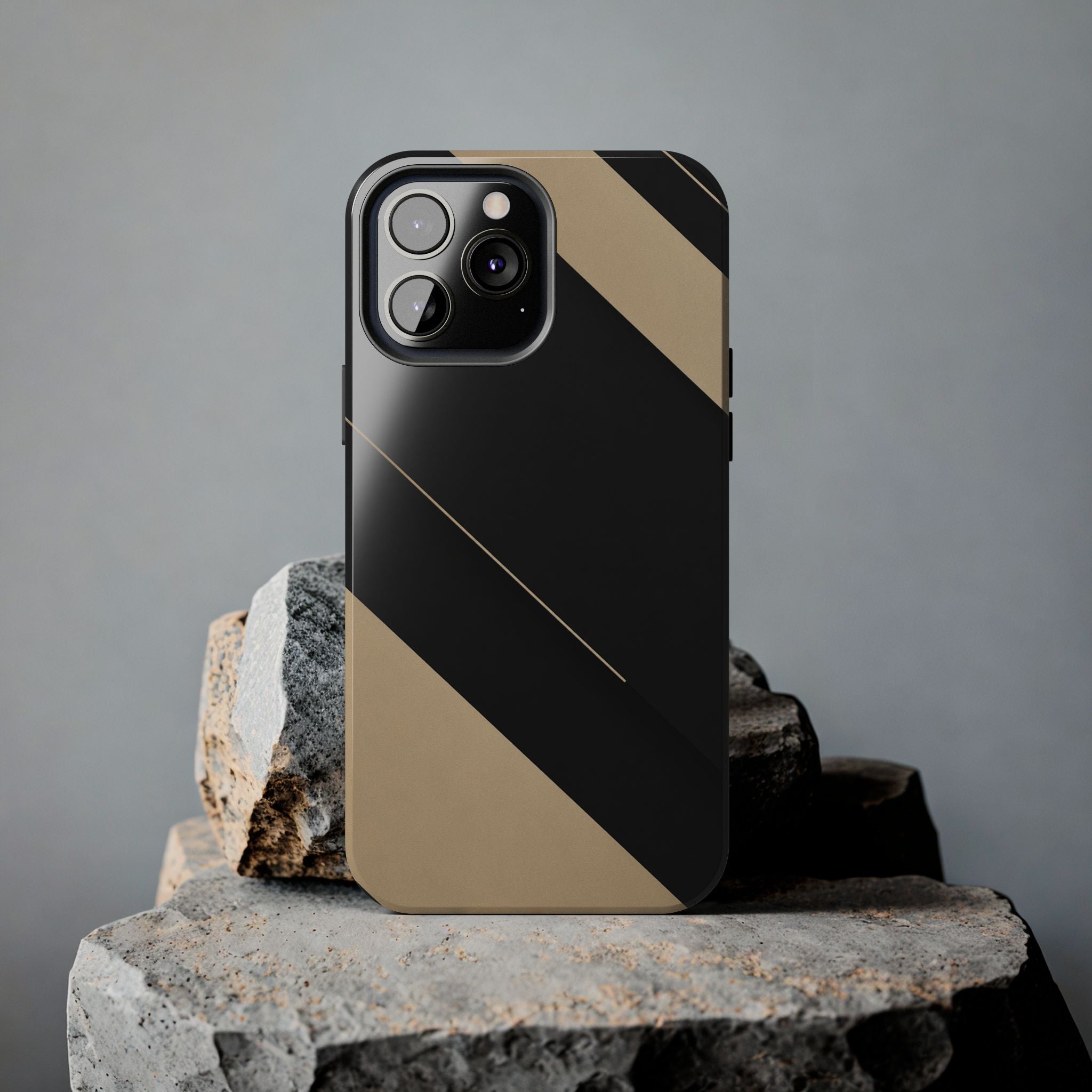 Tough Phone Case — Black & Gold Diagonal Minimalist Protective Cover