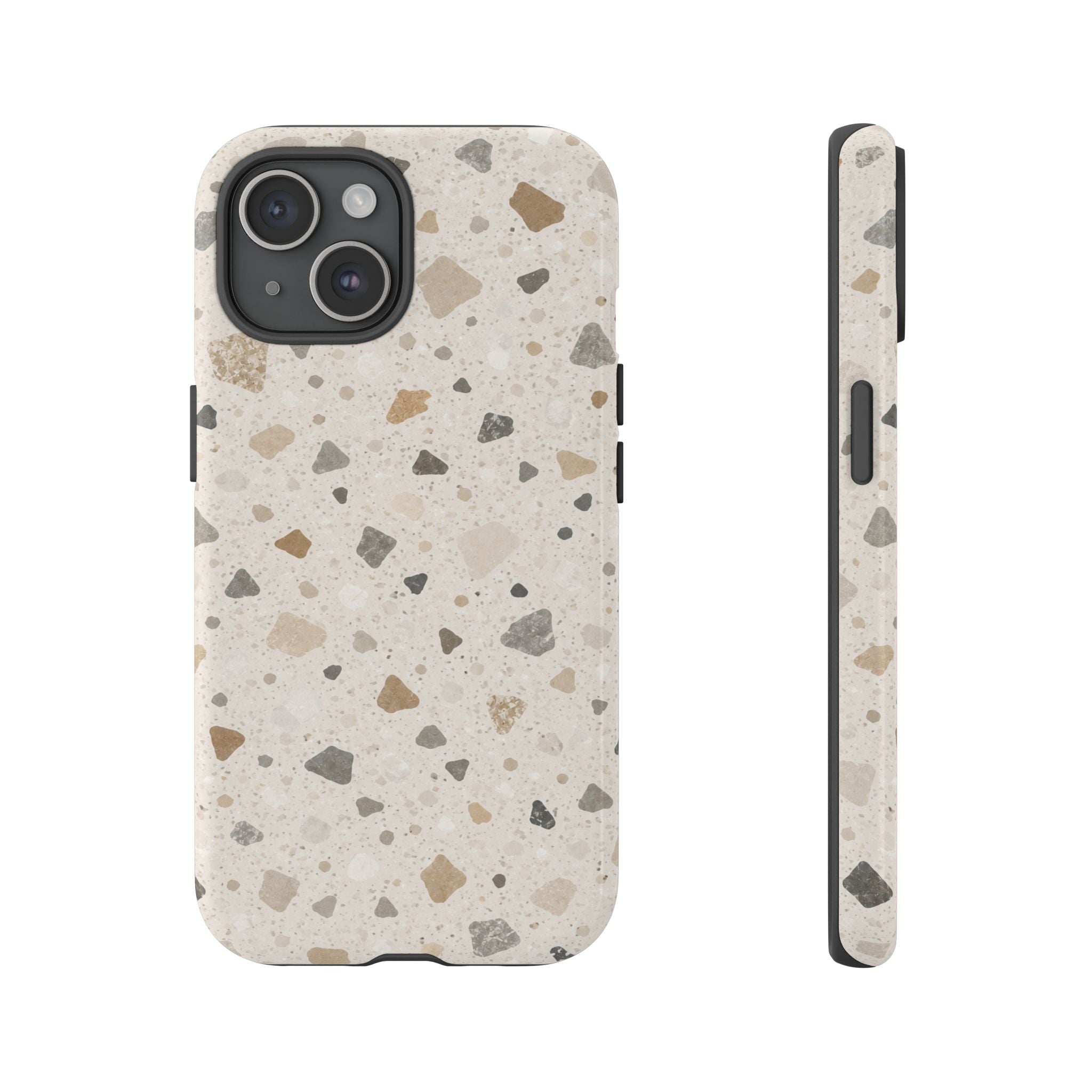 Terrazzo Pattern Tough Phone Case — Neutral Stone Speckle iPhone Cover