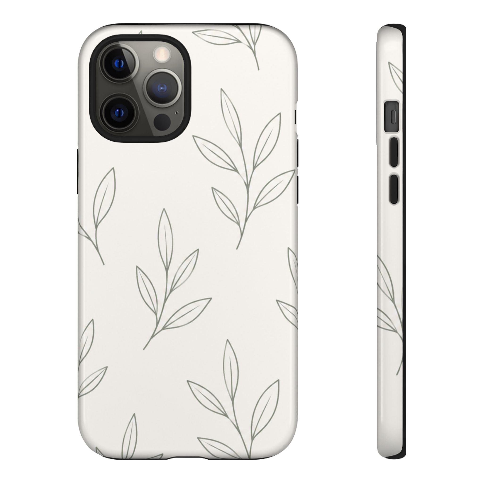 Floral Leaf Tough Phone Case — Minimal Botanical Protective Phone Cover